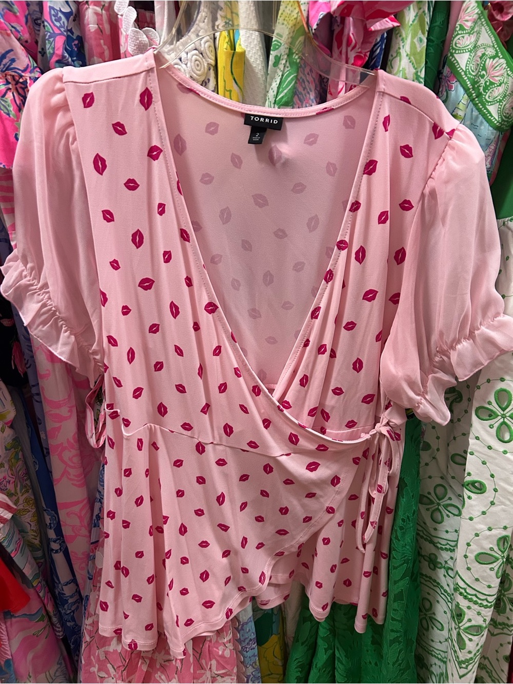 torrid Pink Lip-Print Wrap Top
